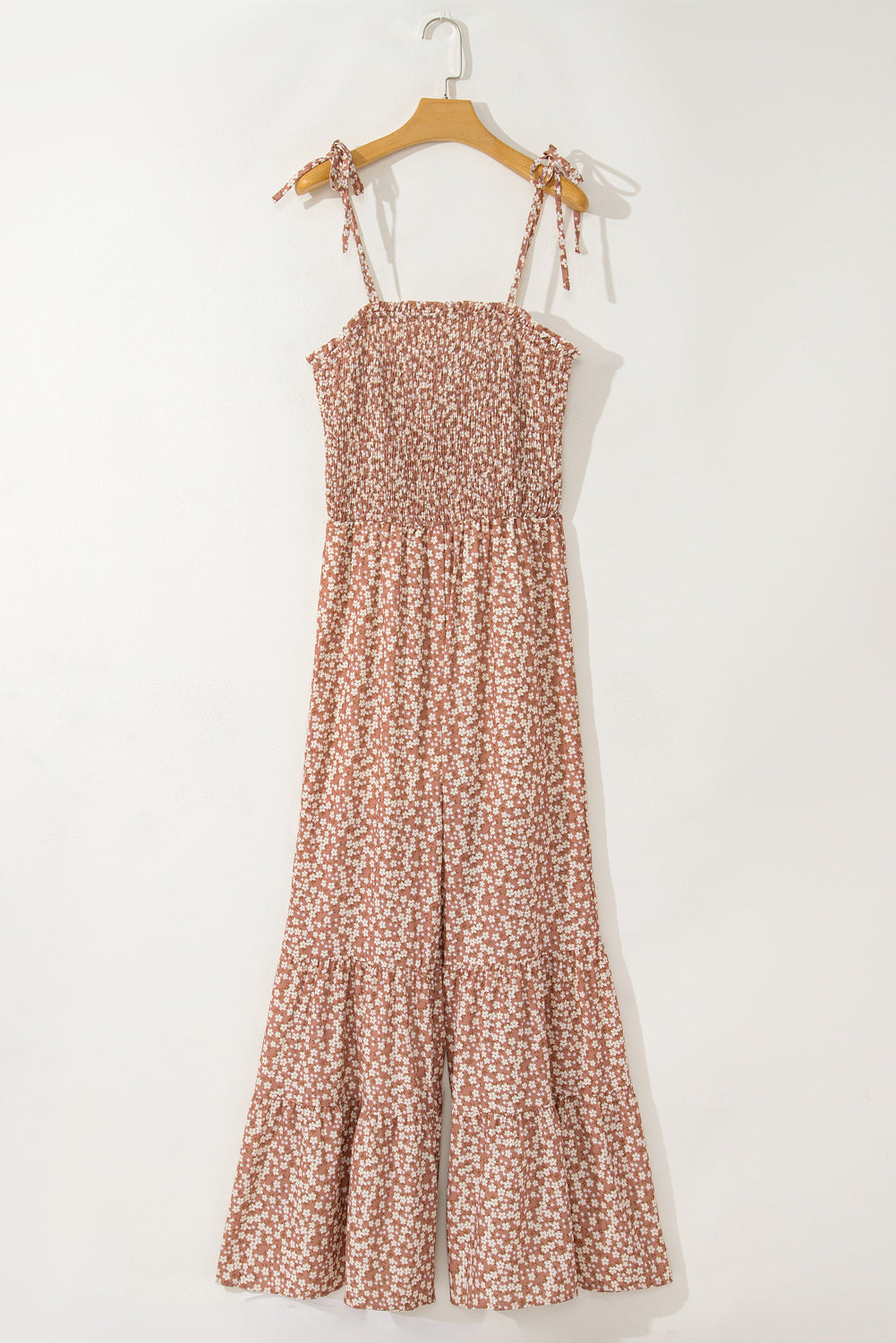 Khaki Smocked Bodice Floral Jumpsuit