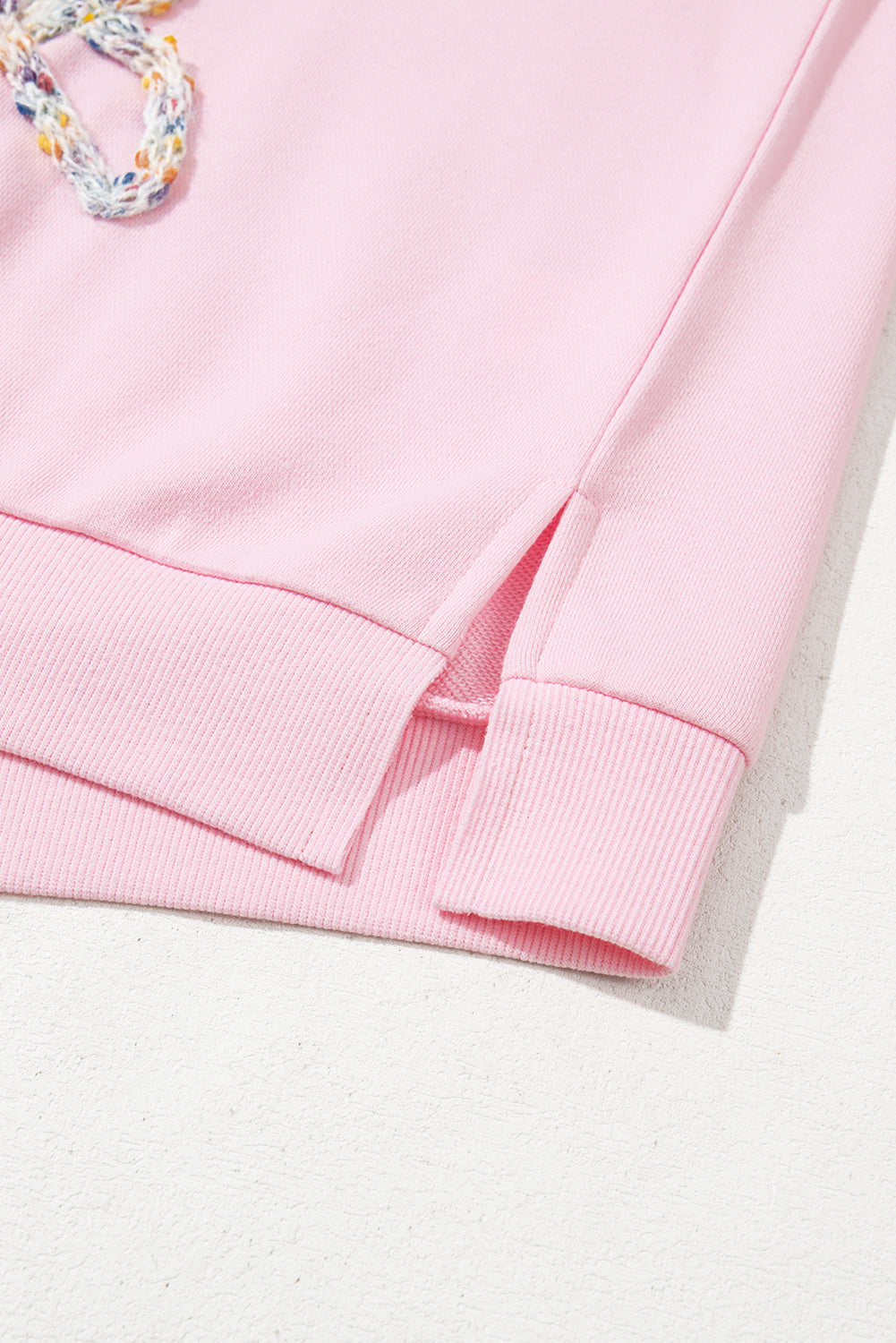 Light Pink Embroidered Bow Oversized Pullover Sweatshirt