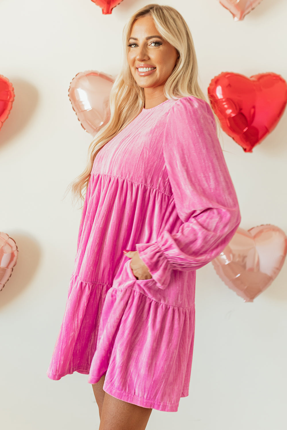 Strawberry Pink Velvet Mini Dress