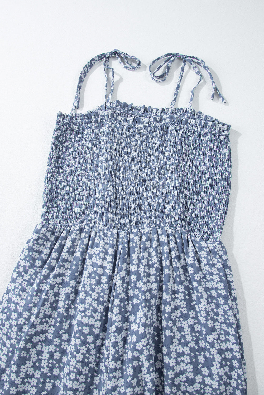 Khaki Smocked Bodice Floral Jumpsuit