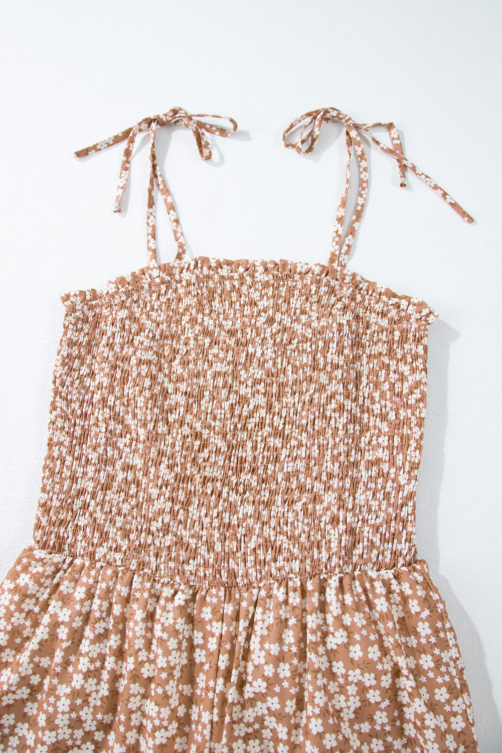 Khaki Smocked Bodice Floral Jumpsuit