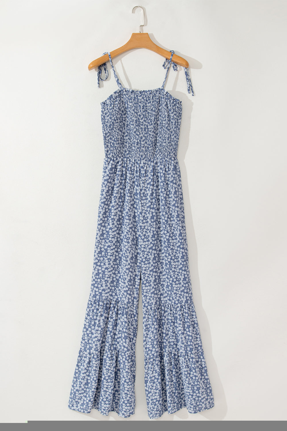 Khaki Smocked Bodice Floral Jumpsuit