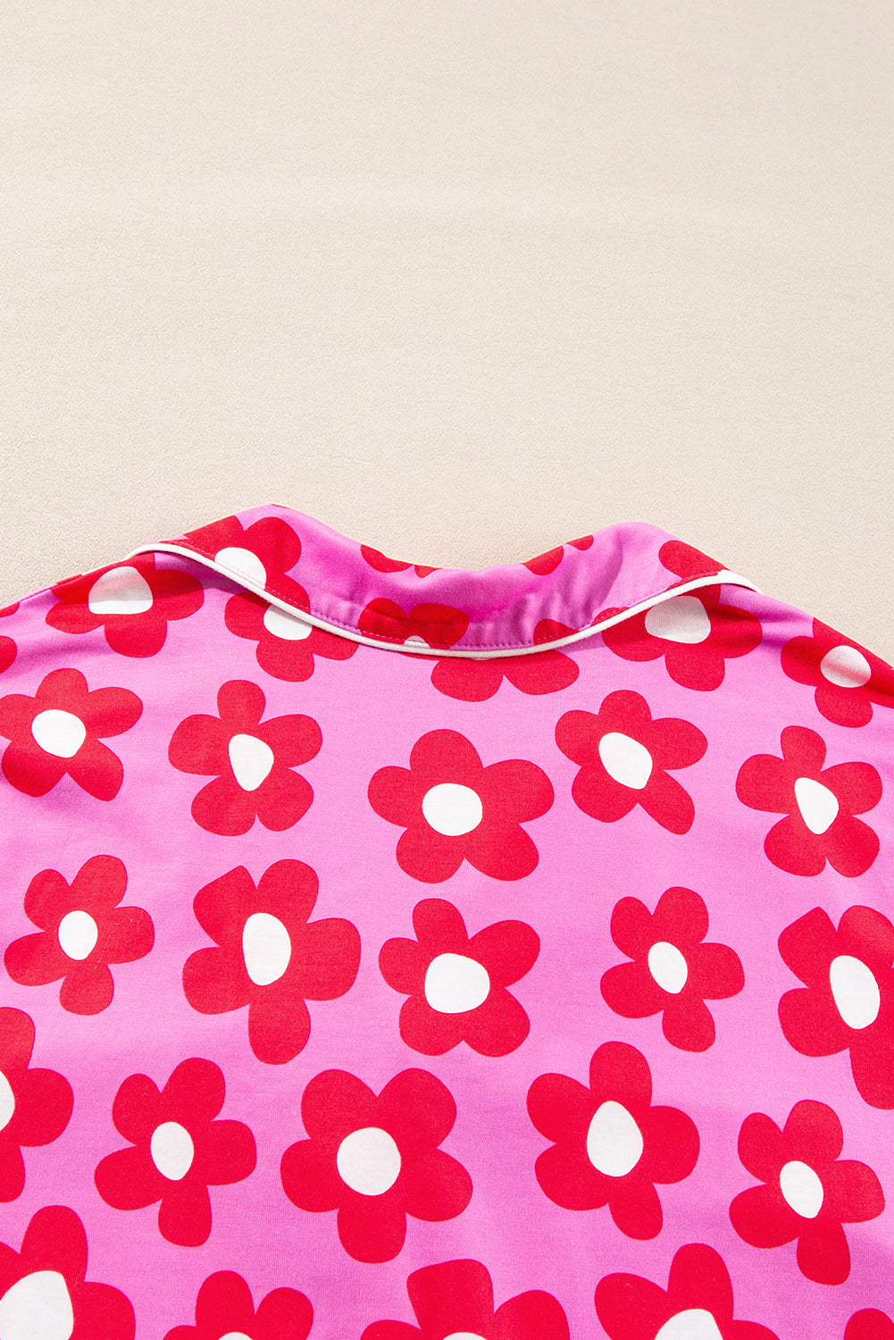 Pink Flower Long Sleeve Shirt, Shorts Pajamas Set