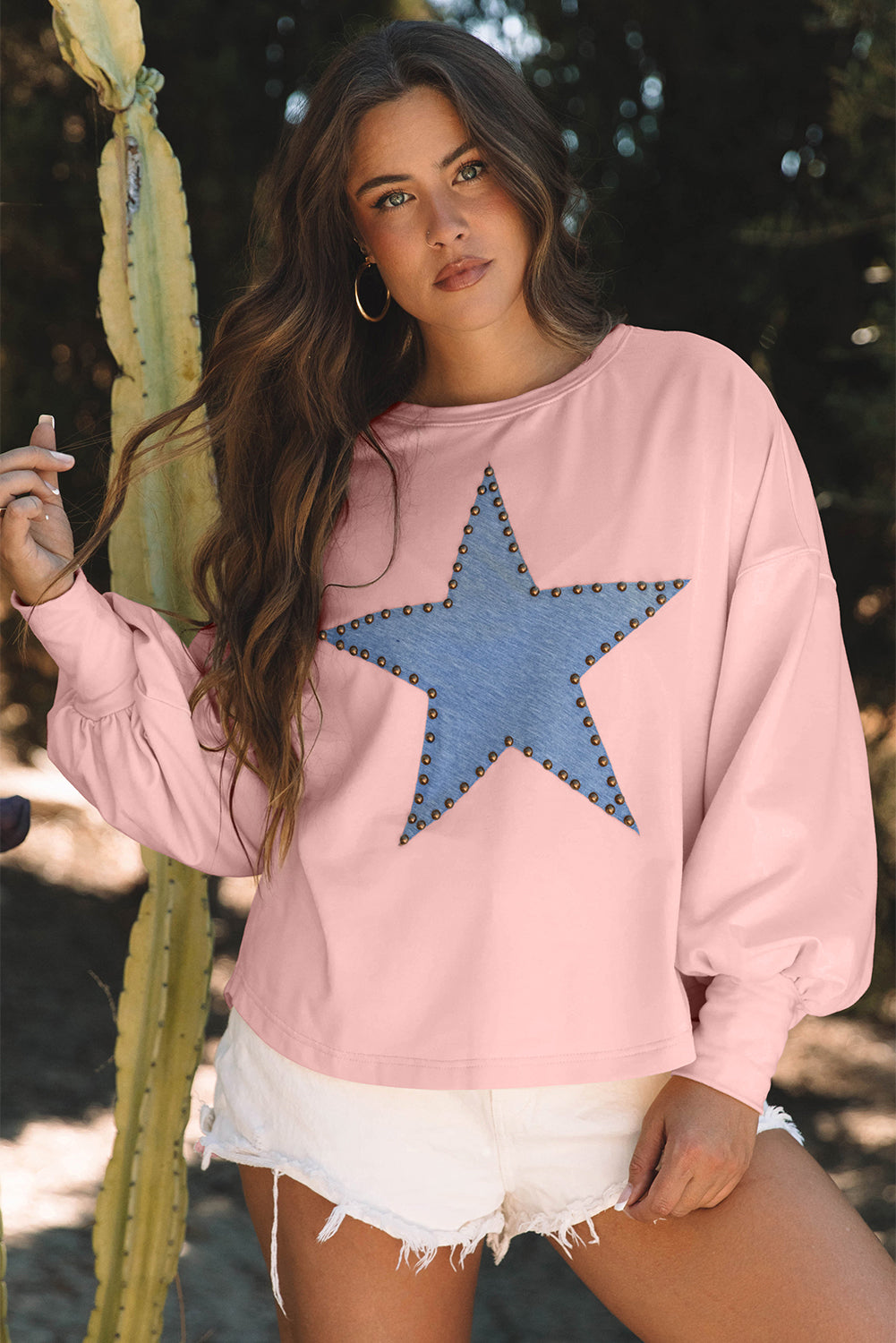 Studded Star Oversized Long Sleeve Top