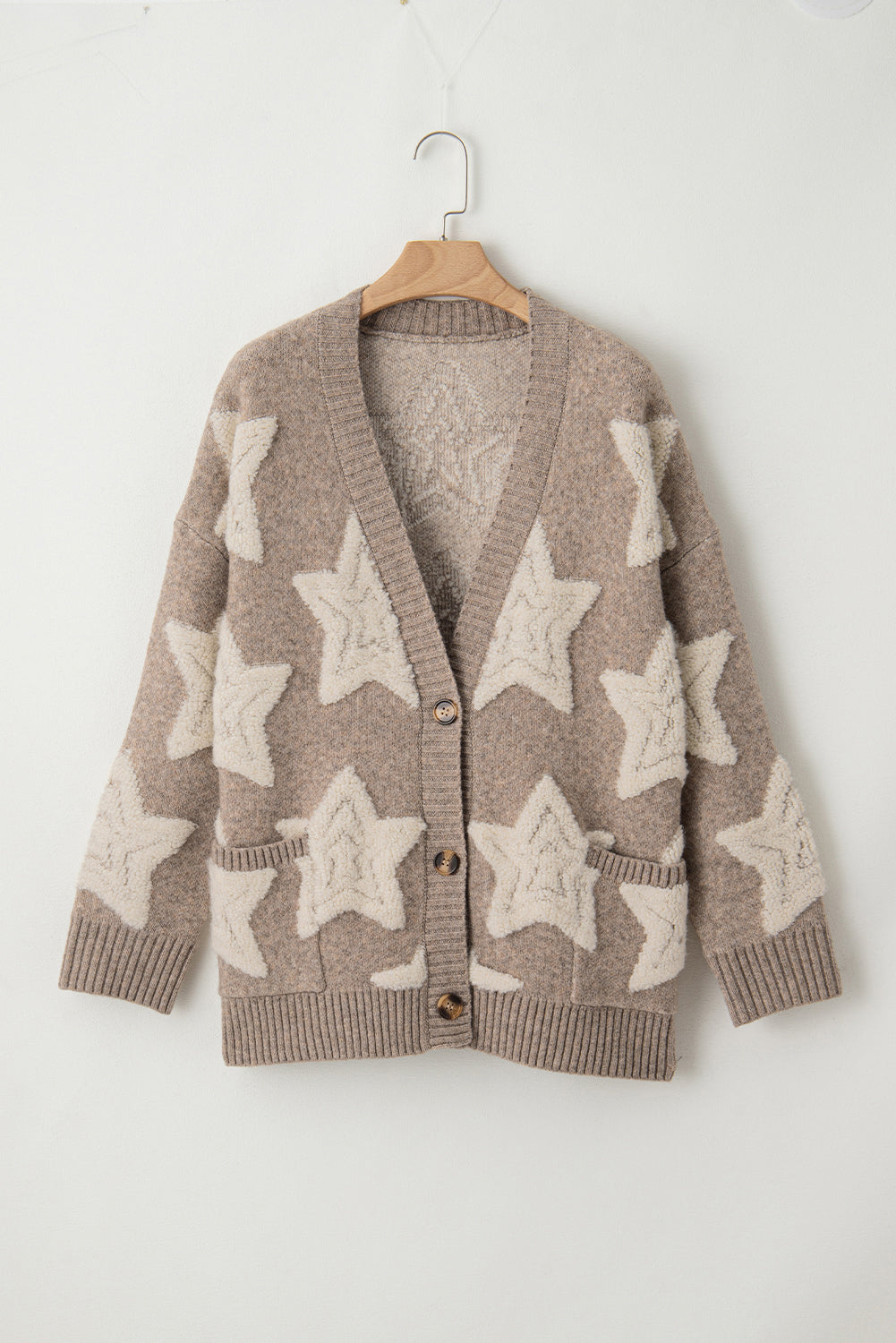 Sherpa Star Pattern Sweater Cardigan with Pockets