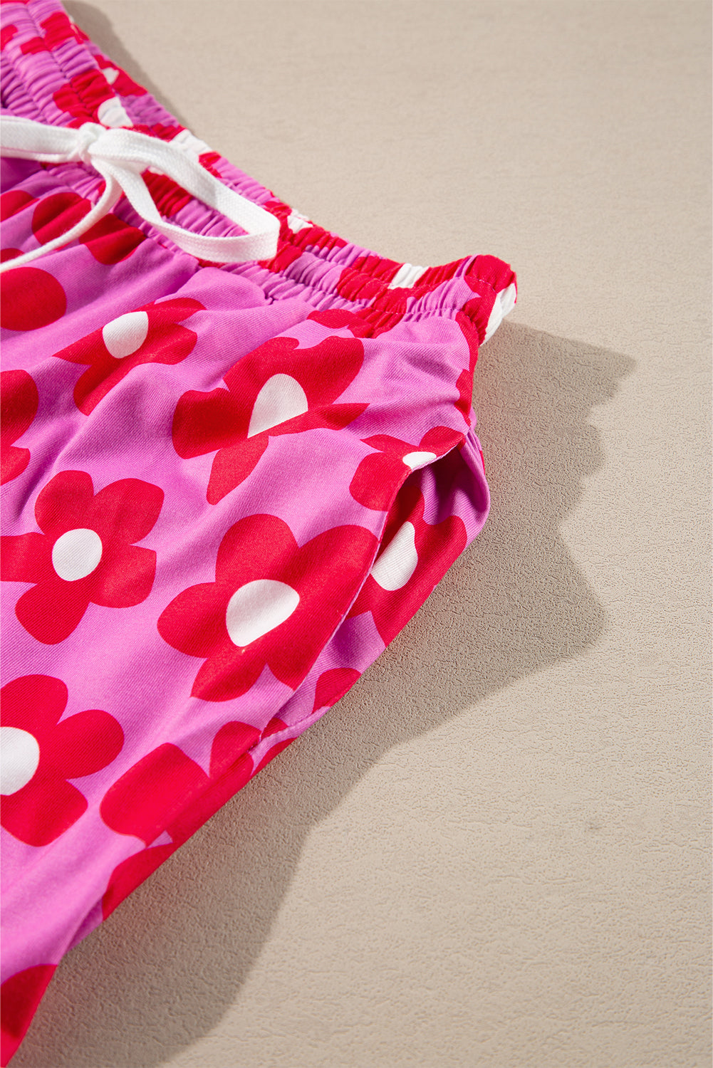 Pink Flower Long Sleeve Shirt, Shorts Pajamas Set