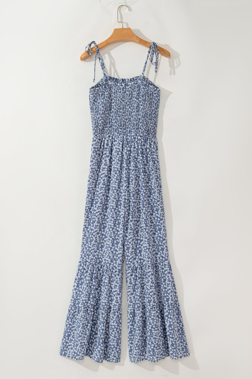 Khaki Smocked Bodice Floral Jumpsuit