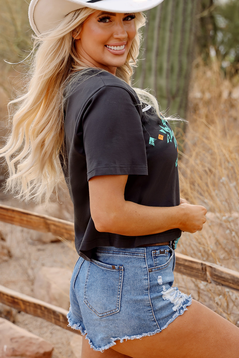 Western Bull Head Skull Turquoise Aztec Graphic Tee