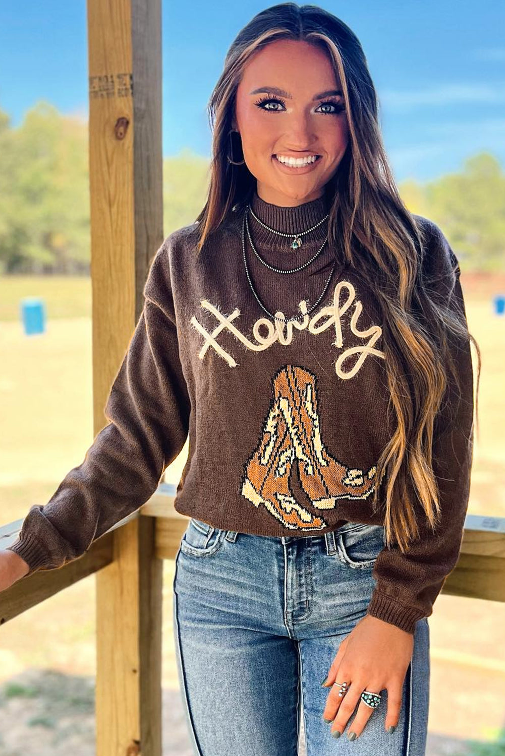 Western Howdy Boot High Neck Sweater