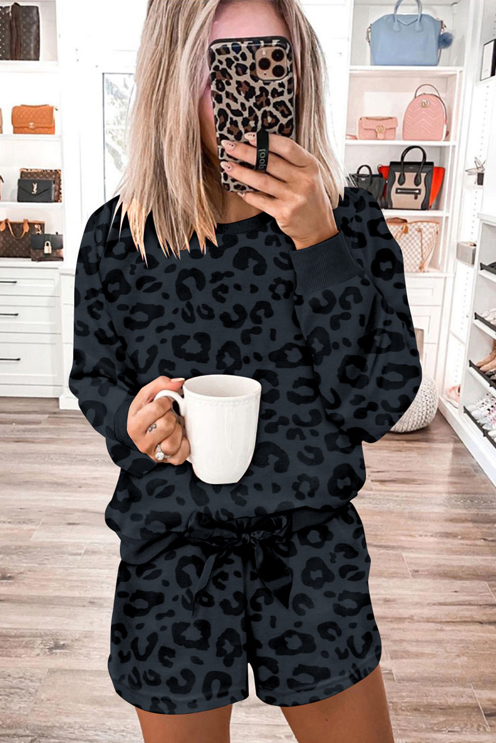 Gray Leopard Pajama Set