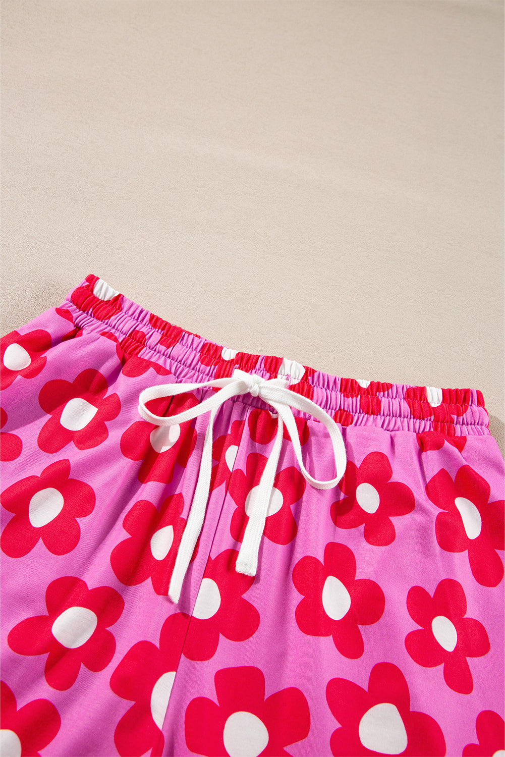 Pink Flower Long Sleeve Shirt, Shorts Pajamas Set