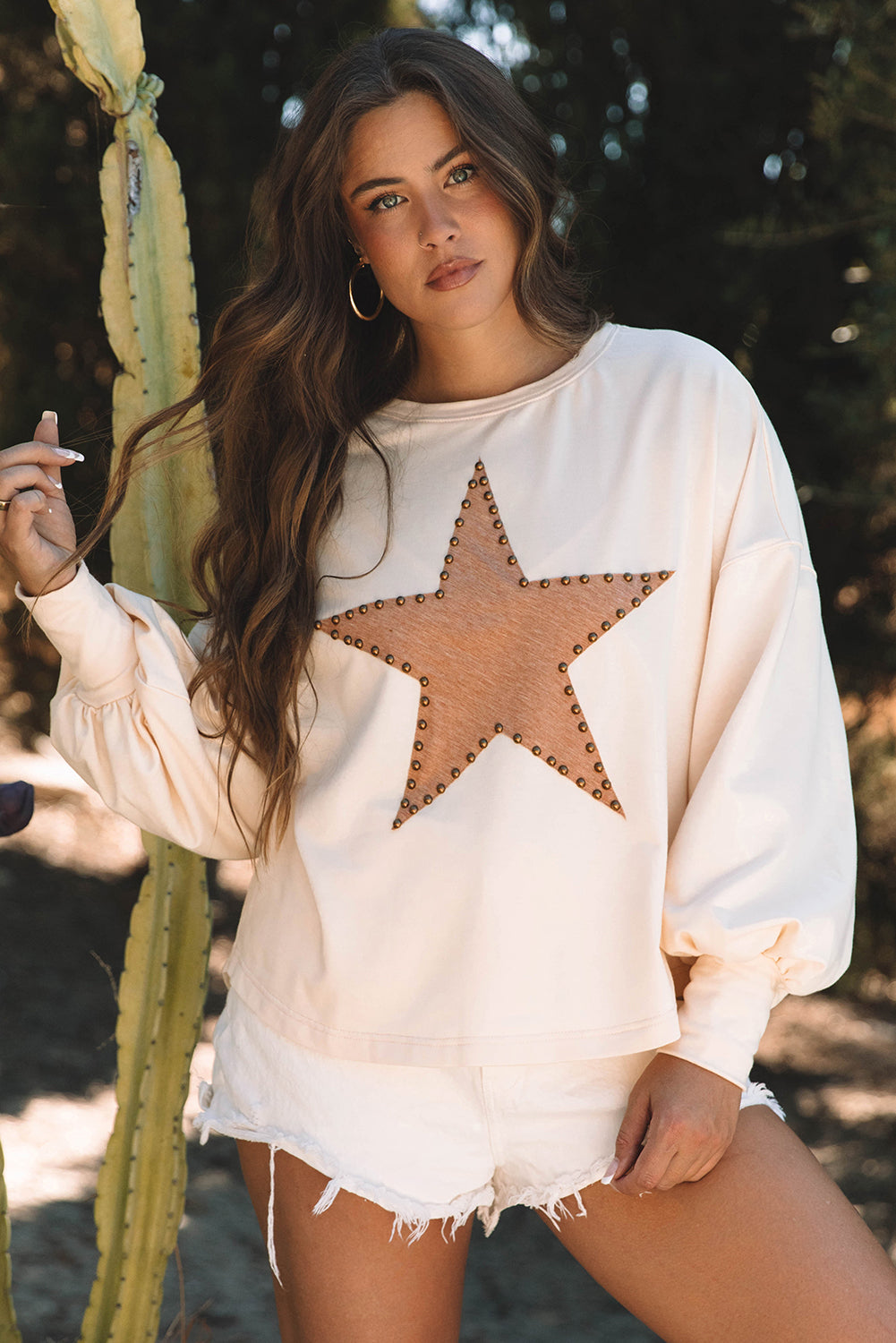 Studded Star Oversized Long Sleeve Top