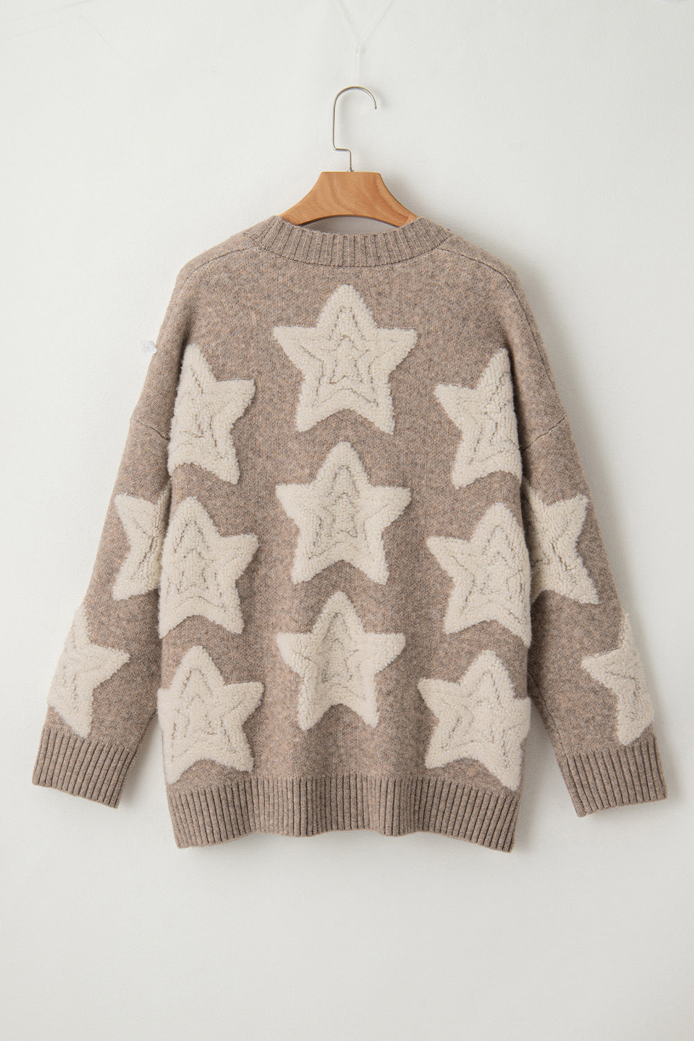 Sherpa Star Pattern Sweater Cardigan with Pockets
