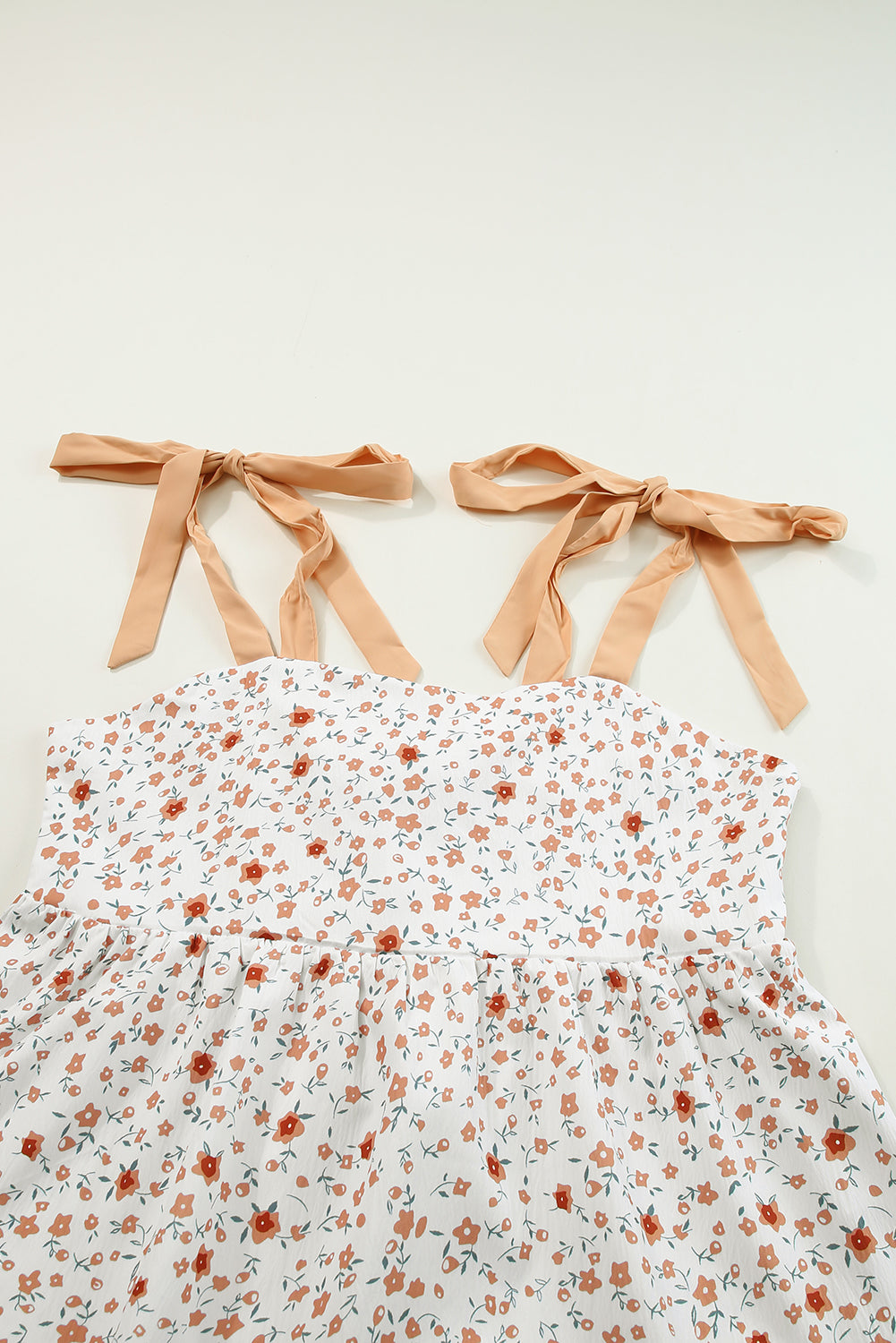 White Tied Shoulder Floral Babydoll Tank