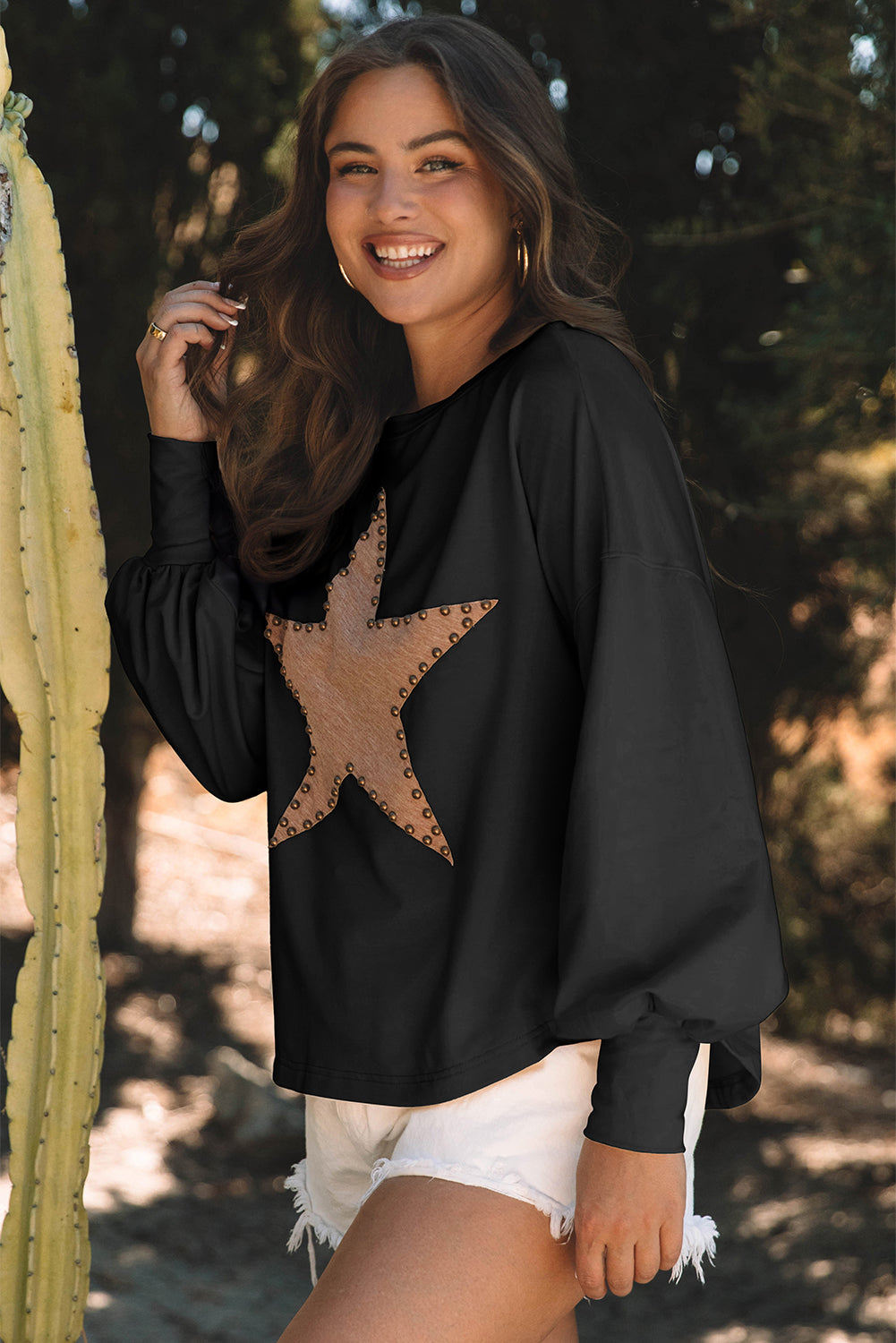Studded Star Oversized Long Sleeve Top