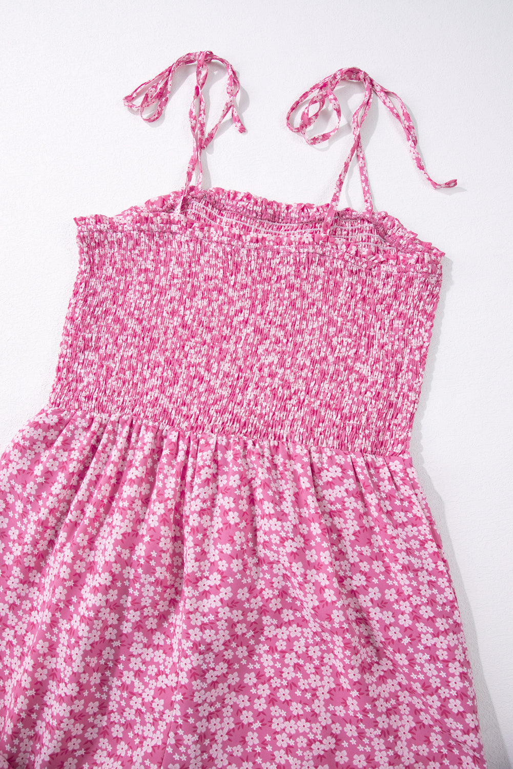 Khaki Smocked Bodice Floral Jumpsuit