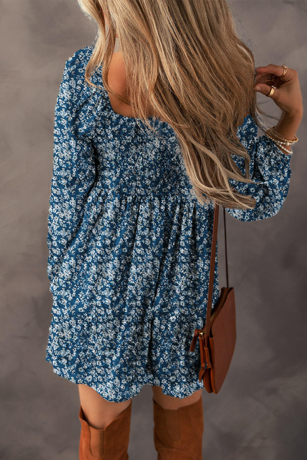 Floral Print Sweetheart Neck Shirred Back Dress