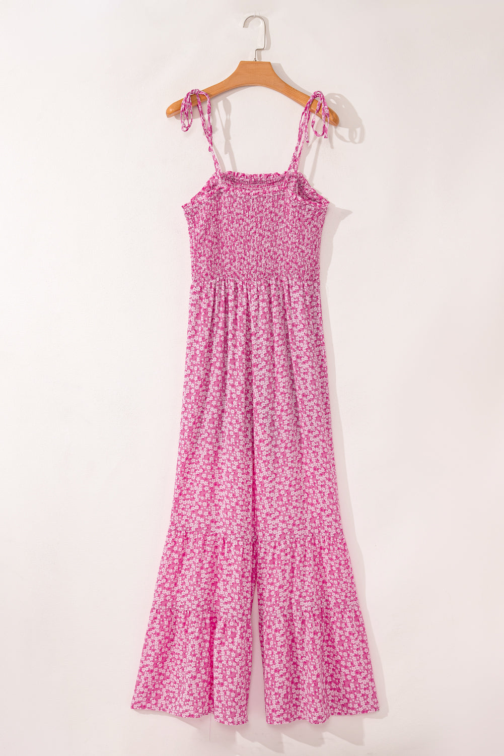 Khaki Smocked Bodice Floral Jumpsuit