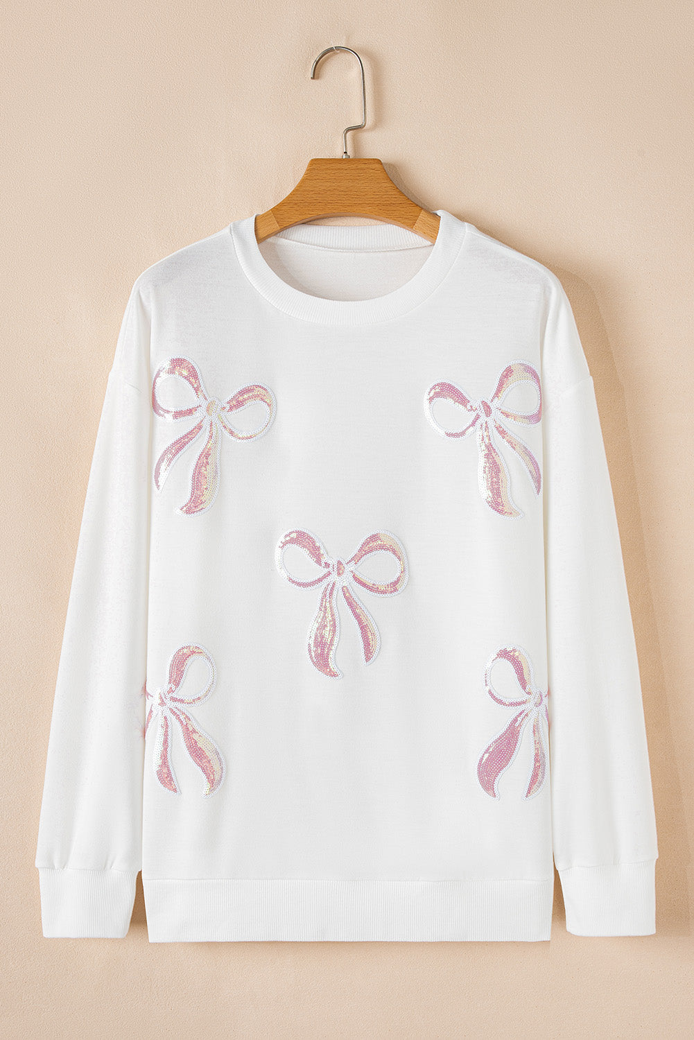 Beige Bow Drop Shoulder Loose Sweatshirt