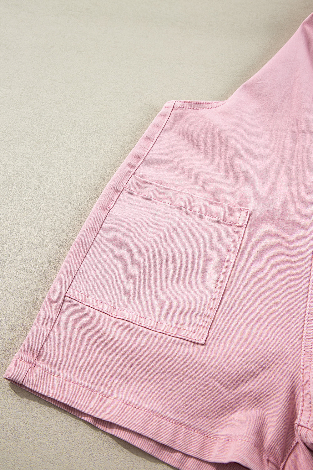 Pink Knot Straps Denim Romper with Pockets
