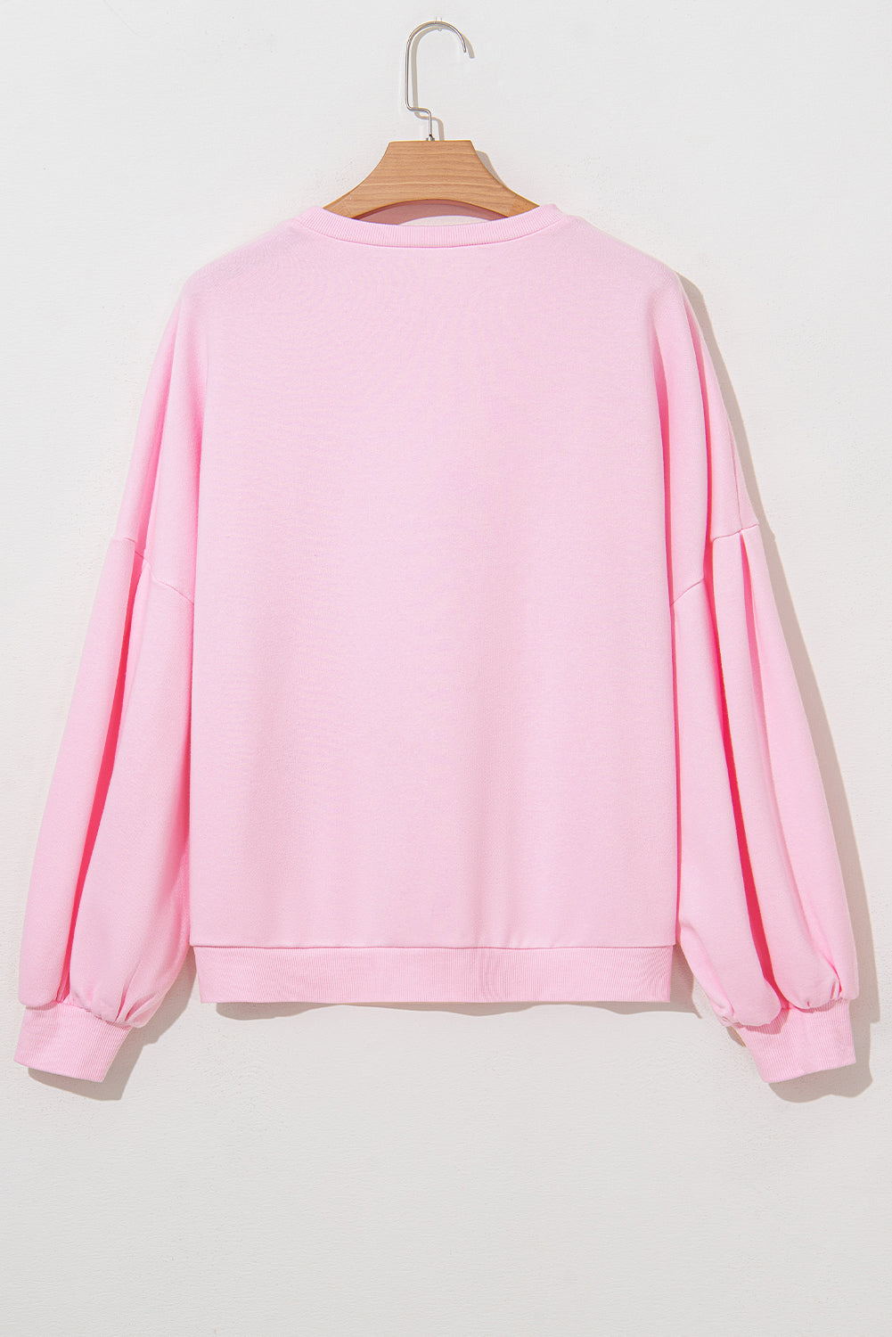 Light Pink Embroidered Bow Oversized Pullover Sweatshirt