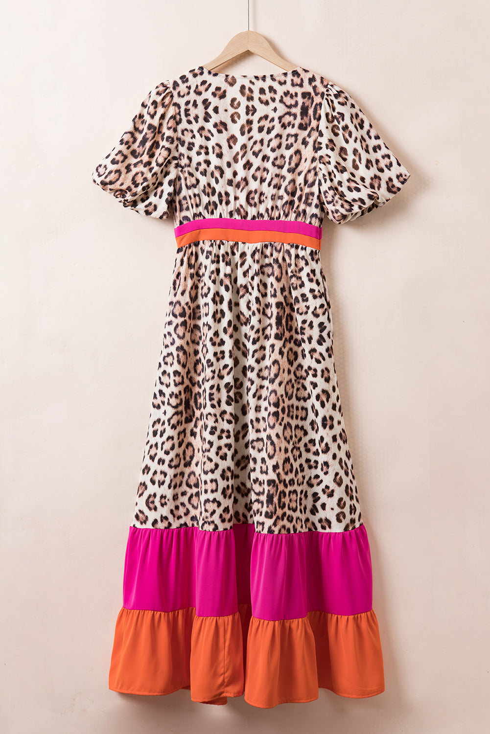 Bright Pink Leopard Bubble Sleeve Maxi Dress
