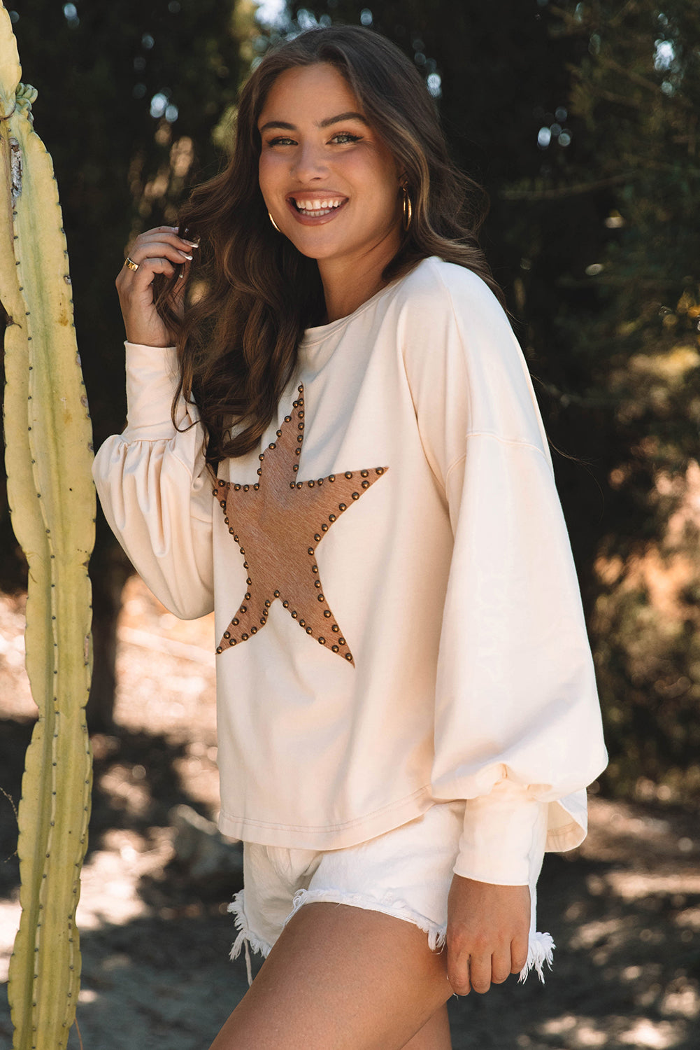 Studded Star Oversized Long Sleeve Top