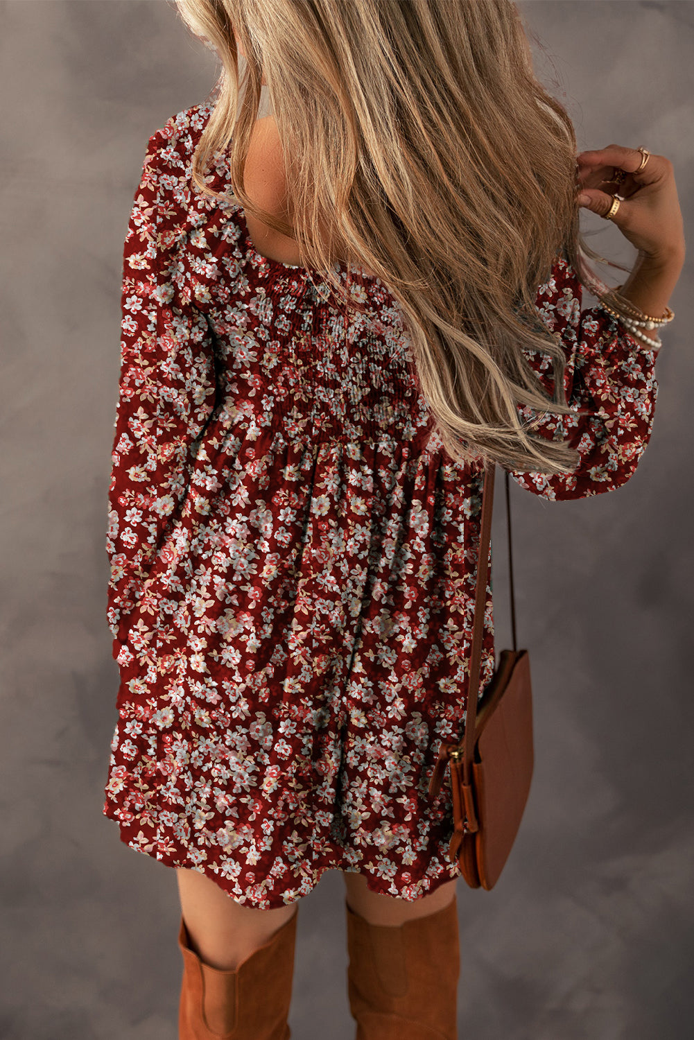 Floral Print Sweetheart Neck Shirred Back Dress