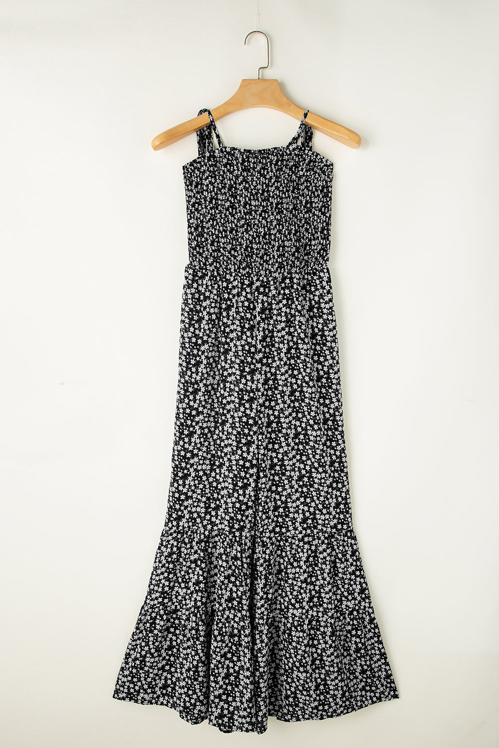 Khaki Smocked Bodice Floral Jumpsuit