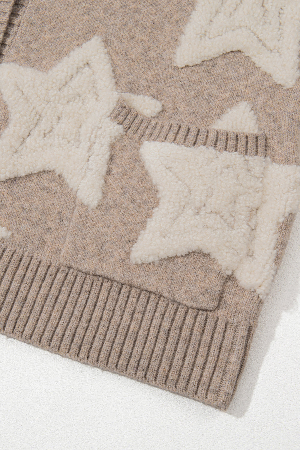 Sherpa Star Pattern Sweater Cardigan with Pockets