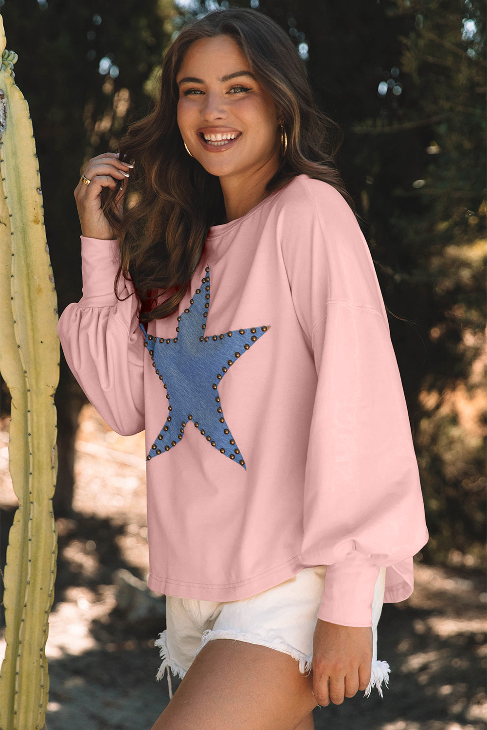 Studded Star Oversized Long Sleeve Top