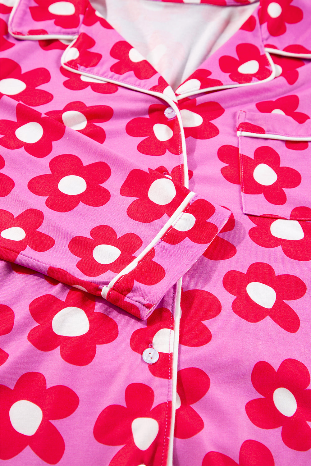 Pink Flower Long Sleeve Shirt, Shorts Pajamas Set