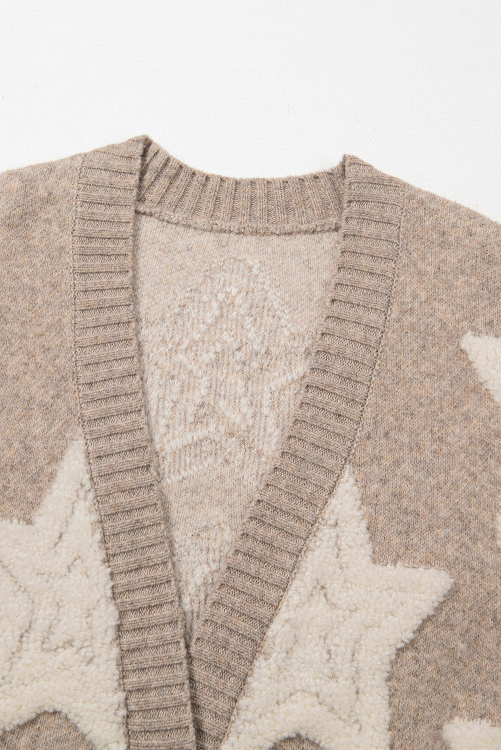 Sherpa Star Pattern Sweater Cardigan with Pockets