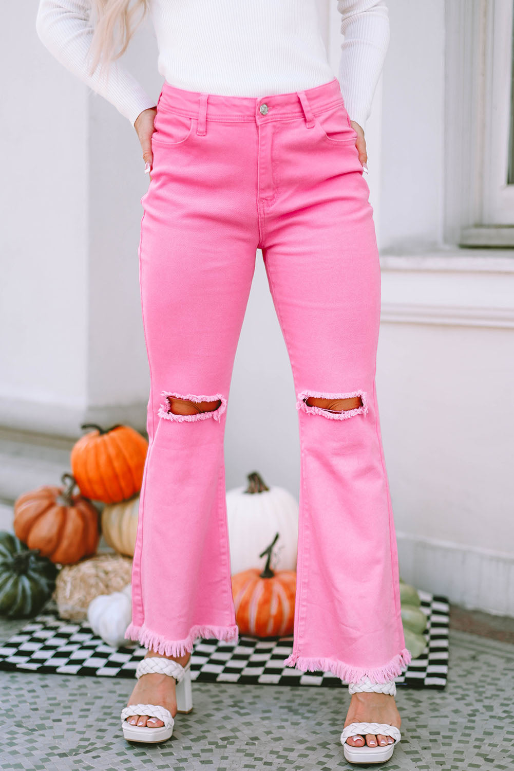 Pink Vintage High Waist Flare Leg Jeans