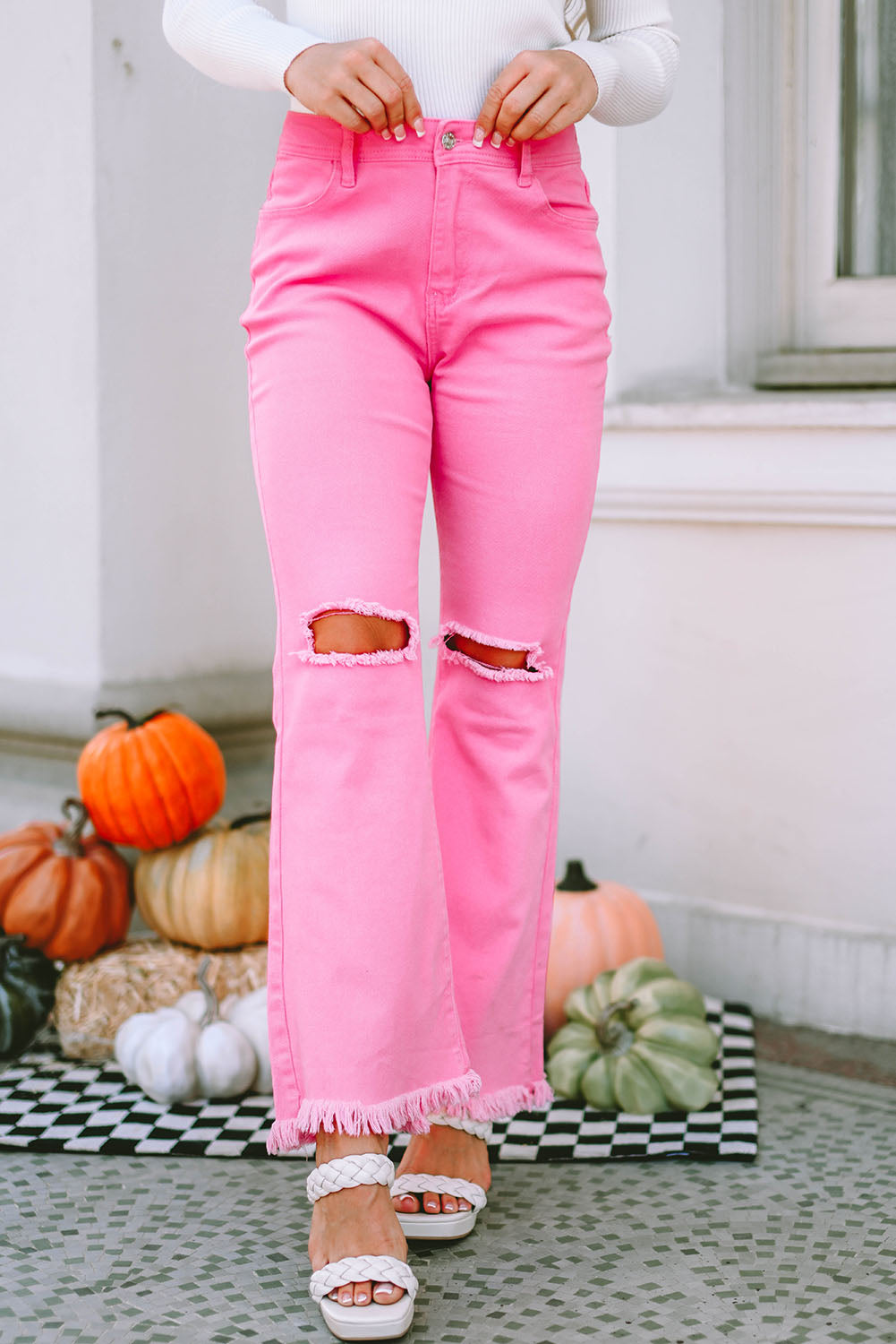 Pink Vintage High Waist Flare Leg Jeans