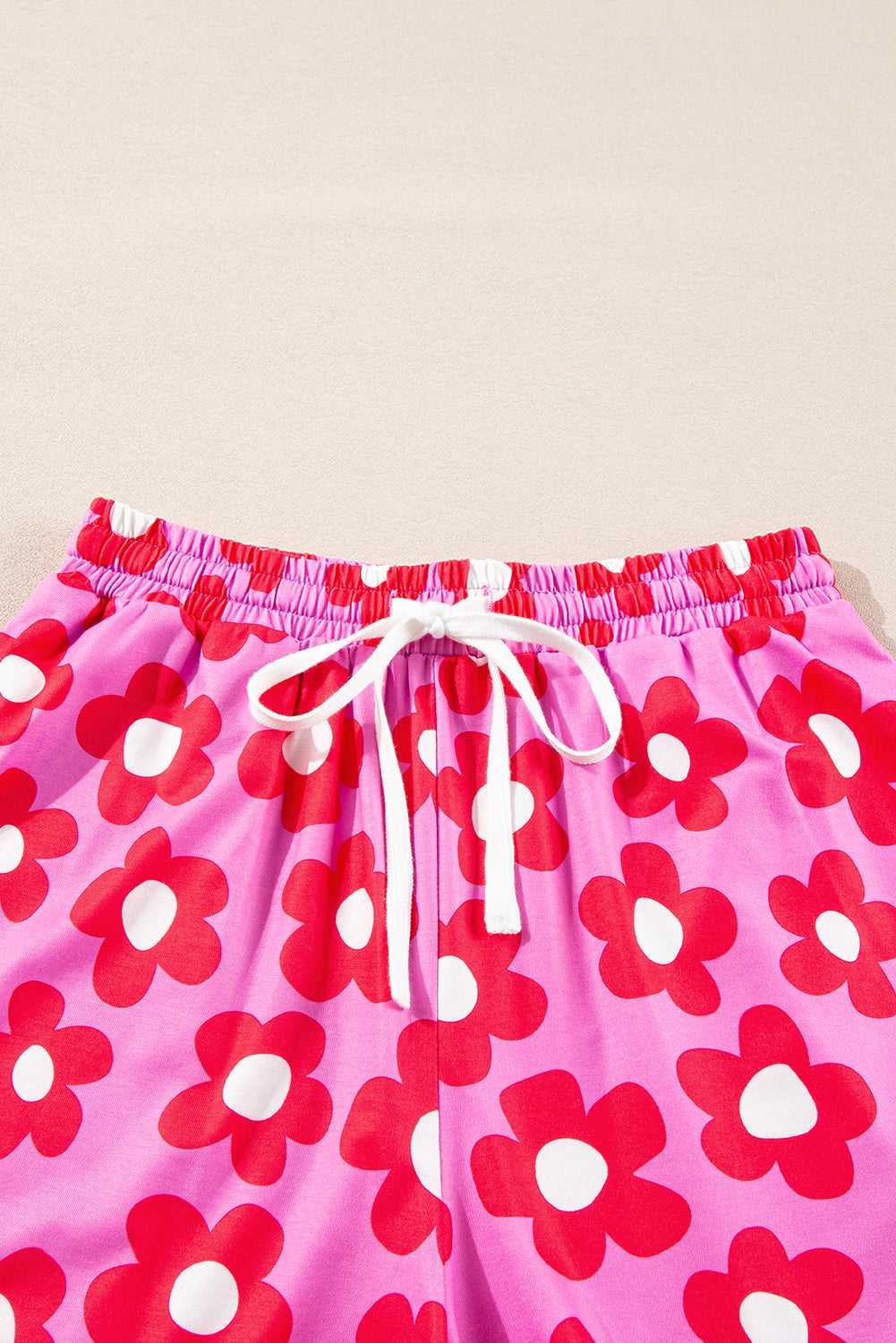 Pink Flower Long Sleeve Shirt, Shorts Pajamas Set