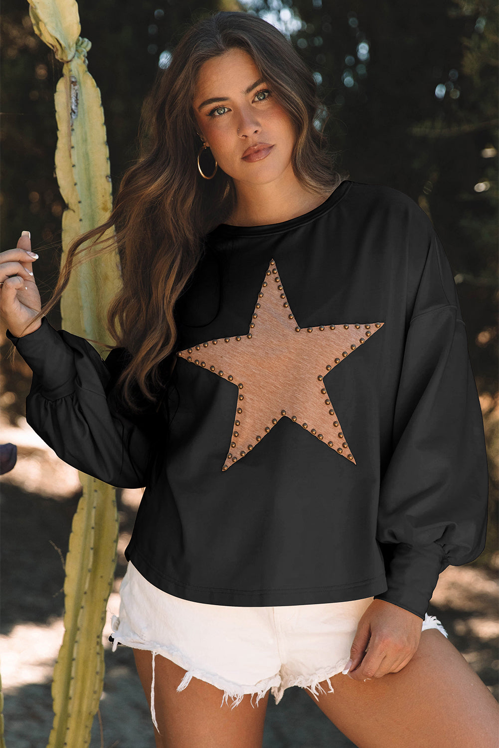 Studded Star Oversized Long Sleeve Top