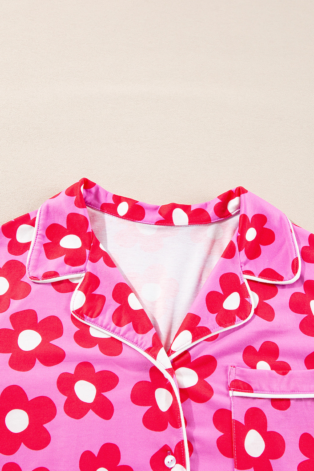Pink Flower Long Sleeve Shirt, Shorts Pajamas Set
