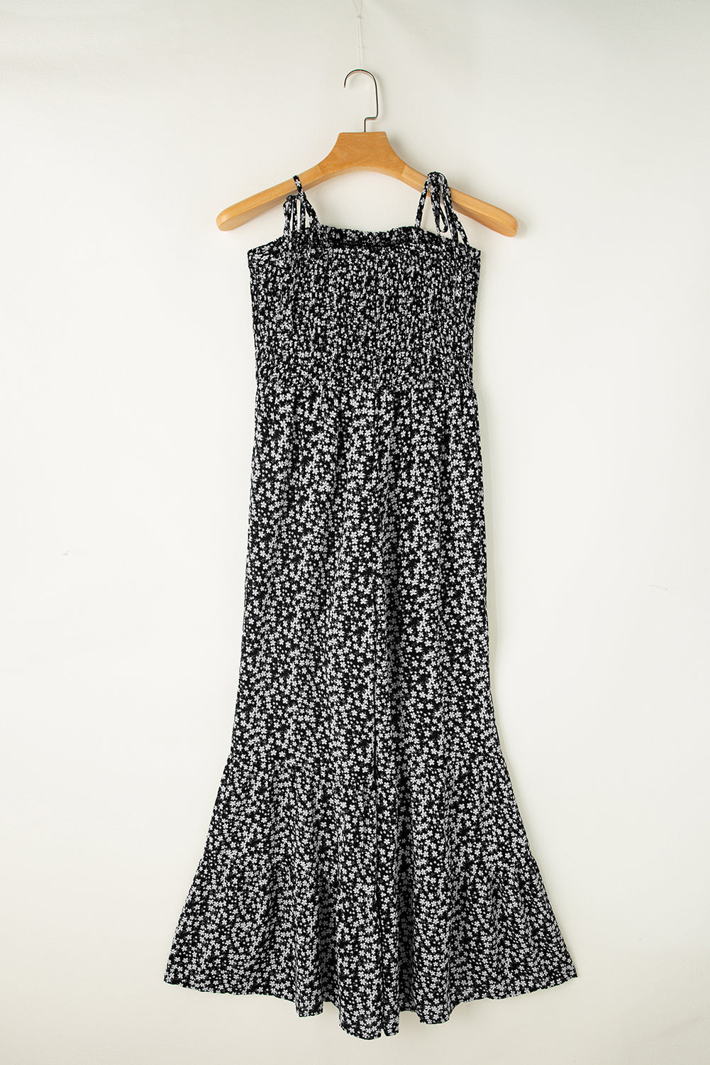 Khaki Smocked Bodice Floral Jumpsuit