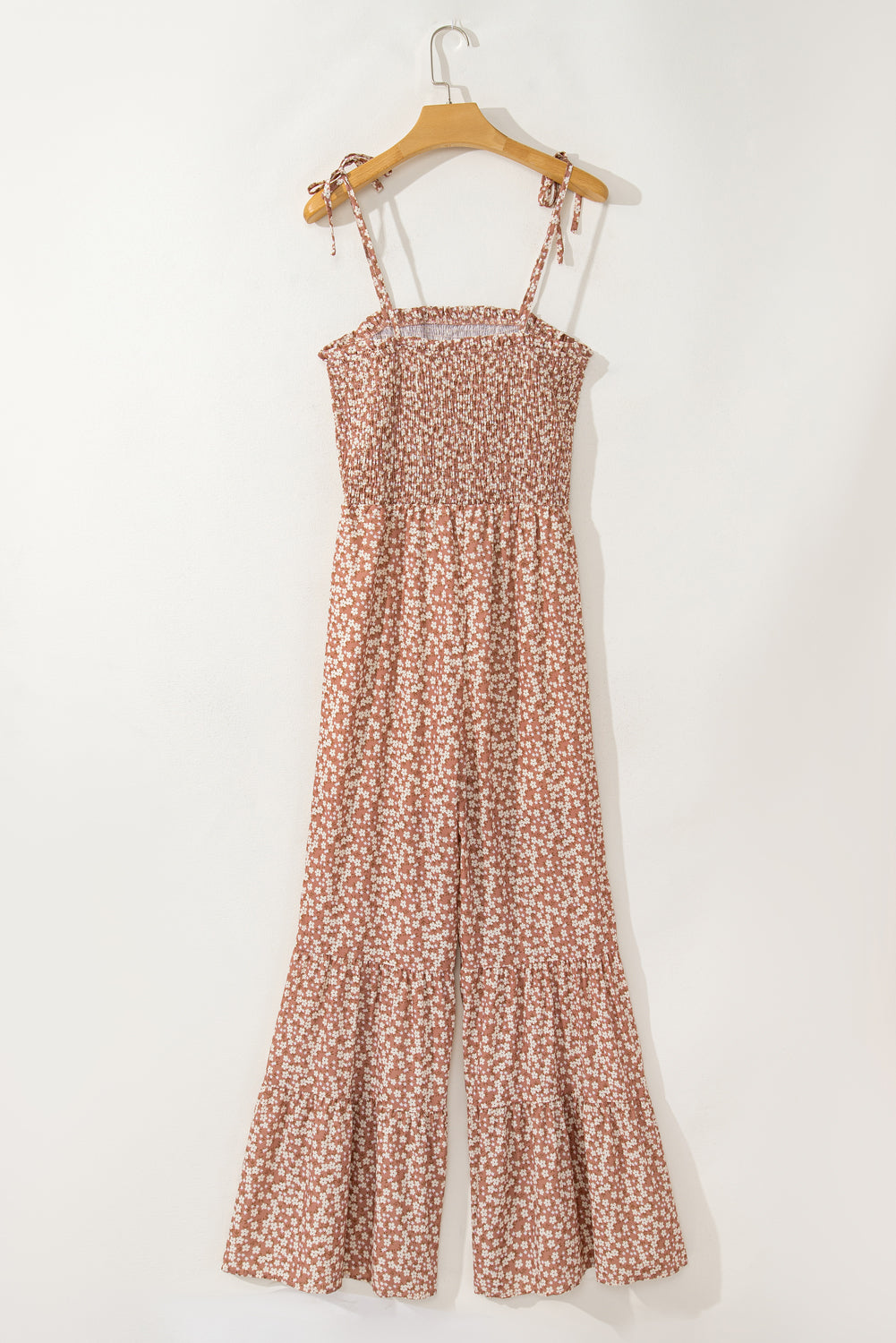 Khaki Smocked Bodice Floral Jumpsuit