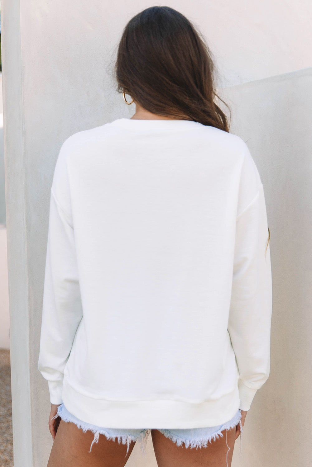 Beige Bow Drop Shoulder Loose Sweatshirt