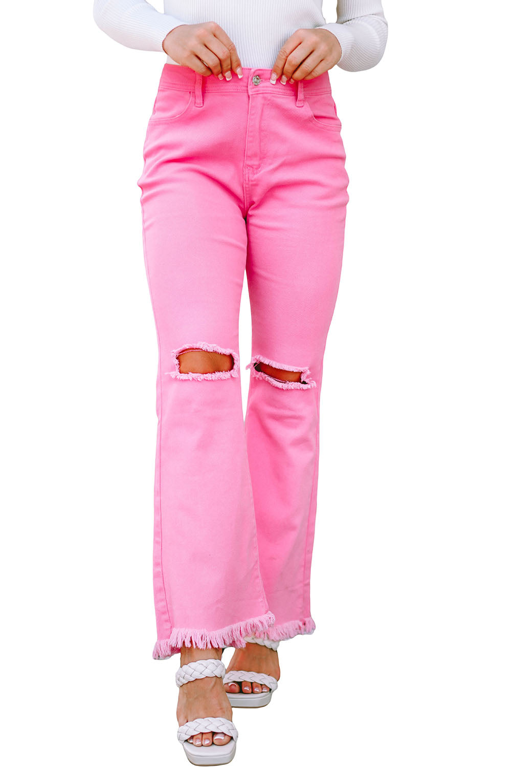 Pink Vintage High Waist Flare Leg Jeans