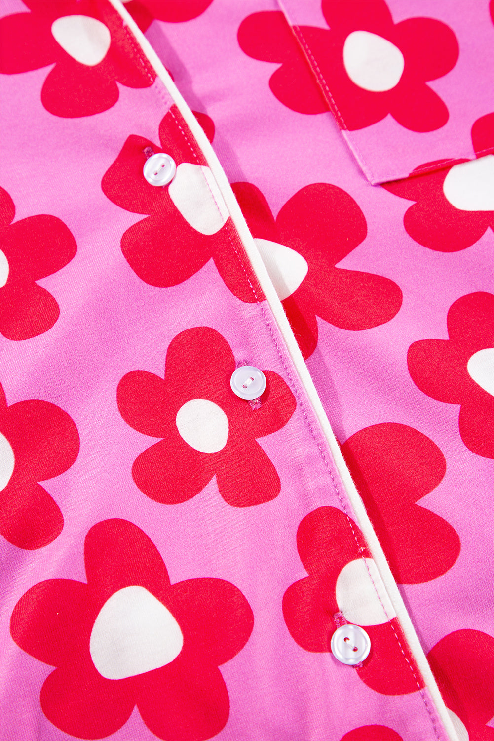 Pink Flower Long Sleeve Shirt, Shorts Pajamas Set