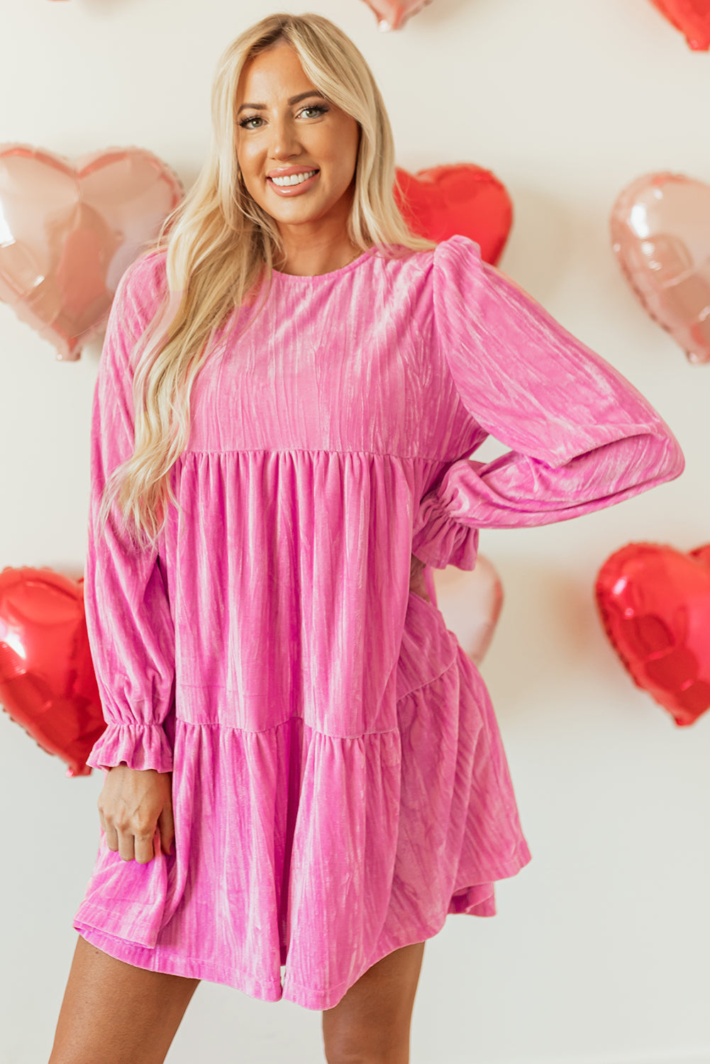 Strawberry Pink Velvet Mini Dress