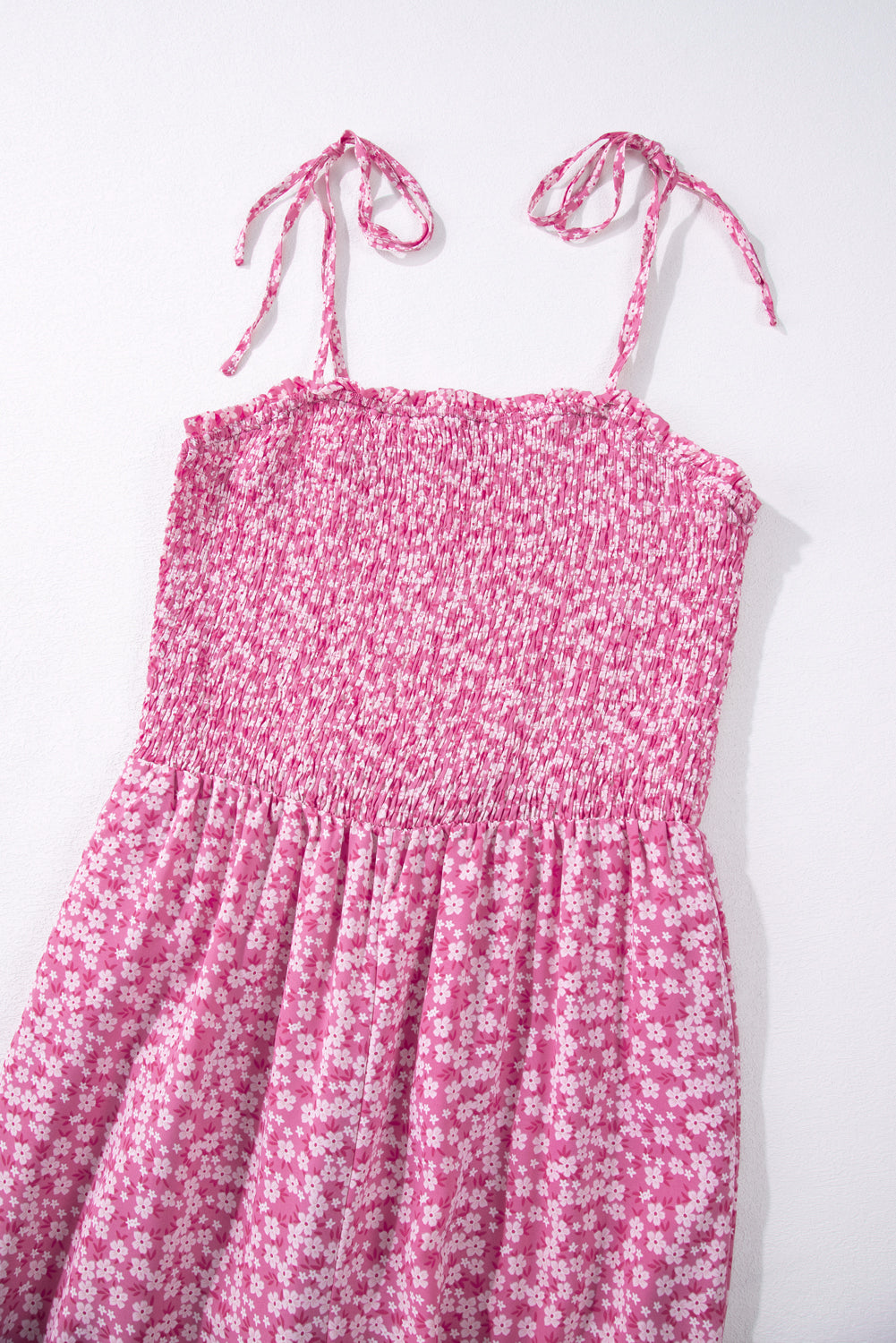 Khaki Smocked Bodice Floral Jumpsuit