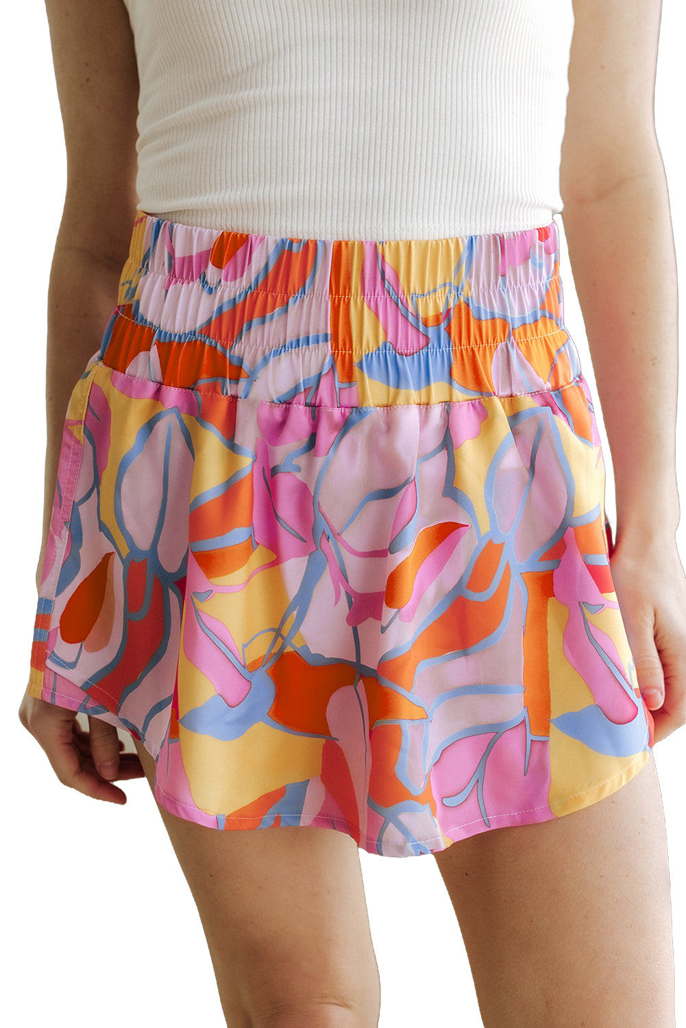 Green Abstract Smock Waist Shorts