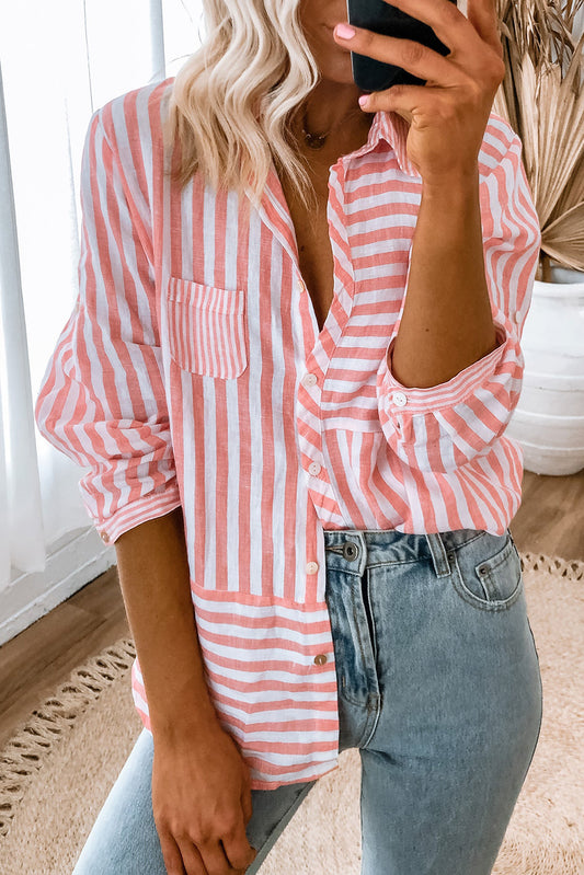 Pink Stripe Buttoned Long Sleeve Shirt