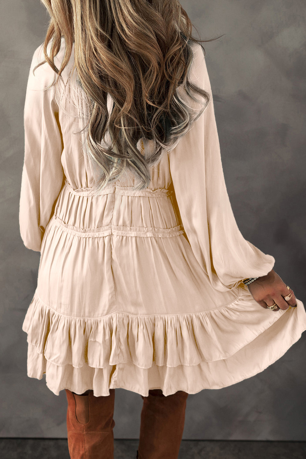 Tiered Ruffled Puff Sleeve Loose Fit Dress