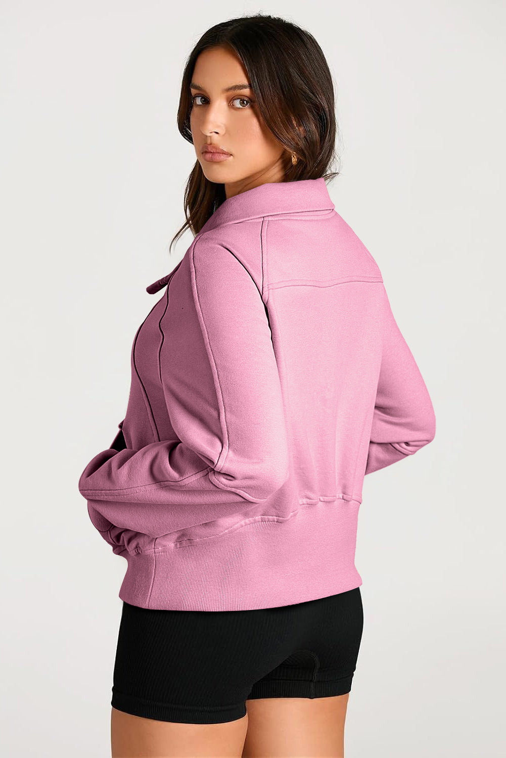 Quarter Zip Stand Neck Kangaroo Pocket Sweatshirt