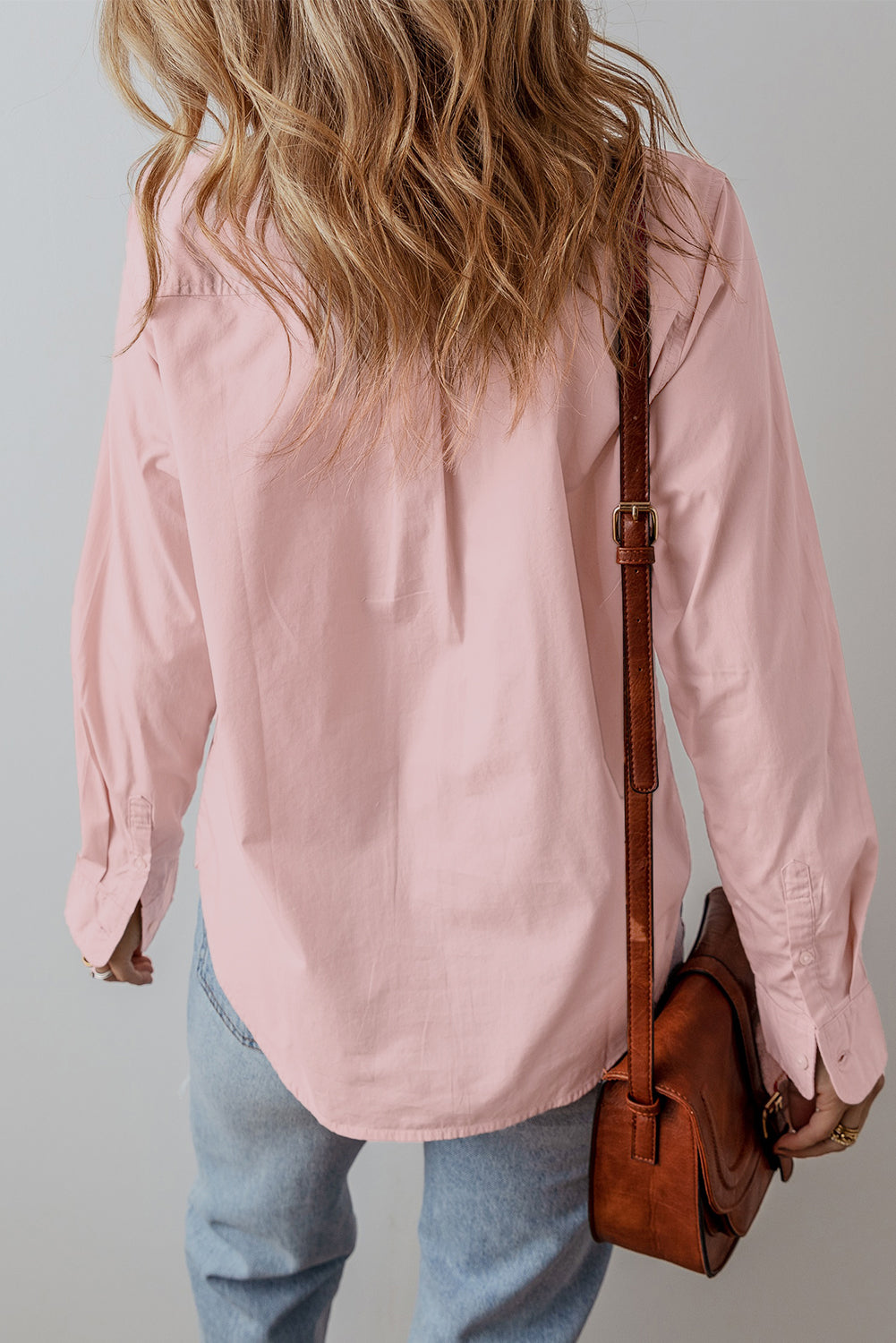 Pleated Button-Up Loose Fit Casual Shirt